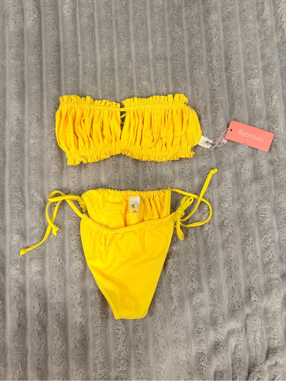 Women’s Yellow Ruffle Bandeau Bikini Set